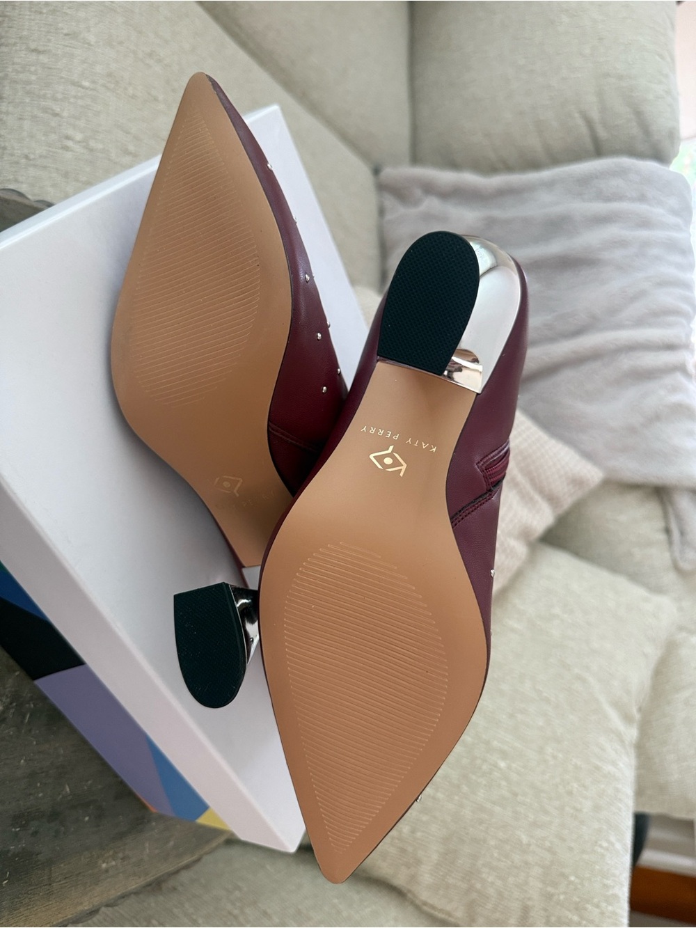 Katy Perry Collections Burgundy Studded Pointed Ankle Booties - Picture 3 of 5
